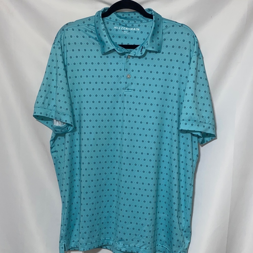 MIZZEN & MAIN MENS‎ SIZE XL POLO SHORT TURQUOISE BLUE SMALL FLORAL PRINT EUC